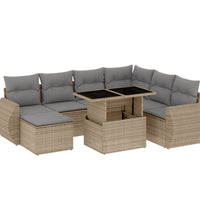 8-tlg. Garten-Sofagarnitur mit Kissen Beige Poly Rattan