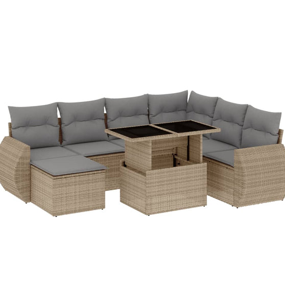 8-tlg. Garten-Sofagarnitur mit Kissen Beige Poly Rattan