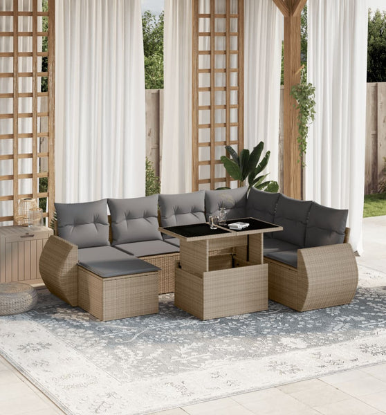 8-tlg. Garten-Sofagarnitur mit Kissen Beige Poly Rattan