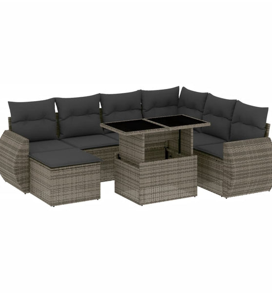 8-tlg. Garten-Sofagarnitur mit Kissen Grau Poly Rattan