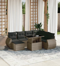 8-tlg. Garten-Sofagarnitur mit Kissen Grau Poly Rattan