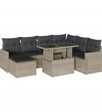 8-tlg. Garten-Sofagarnitur mit Kissen Hellgrau Poly Rattan