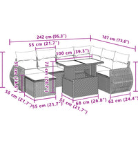 8-tlg. Garten-Sofagarnitur mit Kissen Hellgrau Poly Rattan