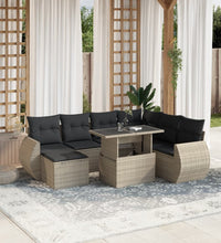 8-tlg. Garten-Sofagarnitur mit Kissen Hellgrau Poly Rattan