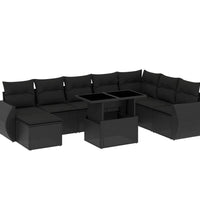 9-tlg. Garten-Sofagarnitur mit Kissen Schwarz Poly Rattan