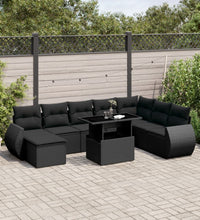 9-tlg. Garten-Sofagarnitur mit Kissen Schwarz Poly Rattan