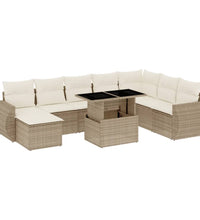 9-tlg. Garten-Sofagarnitur mit Kissen Beige Poly Rattan