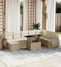 9-tlg. Garten-Sofagarnitur mit Kissen Beige Poly Rattan