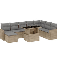 9-tlg. Garten-Sofagarnitur mit Kissen Beige Poly Rattan