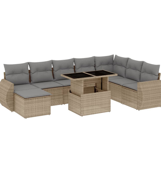 9-tlg. Garten-Sofagarnitur mit Kissen Beige Poly Rattan