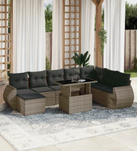 9-tlg. Garten-Sofagarnitur mit Kissen Grau Poly Rattan