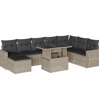 9-tlg. Garten-Sofagarnitur mit Kissen Hellgrau Poly Rattan