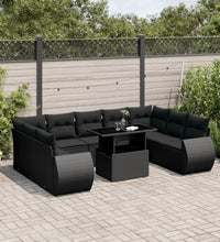 10-tlg. Garten-Sofagarnitur mit Kissen Schwarz Poly Rattan