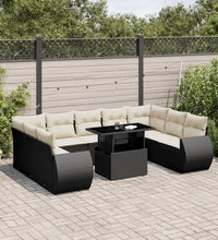 10-tlg. Garten-Sofagarnitur mit Kissen Schwarz Poly Rattan