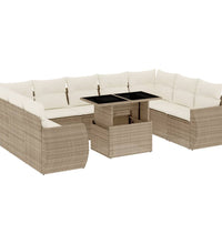 10-tlg. Garten-Sofagarnitur mit Kissen Beige Poly Rattan