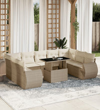 10-tlg. Garten-Sofagarnitur mit Kissen Beige Poly Rattan