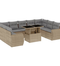 10-tlg. Garten-Sofagarnitur mit Kissen Beige Poly Rattan