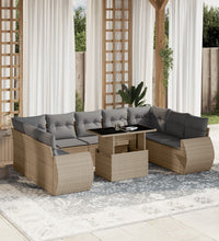 10-tlg. Garten-Sofagarnitur mit Kissen Beige Poly Rattan