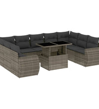 10-tlg. Garten-Sofagarnitur mit Kissen Grau Poly Rattan