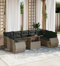 10-tlg. Garten-Sofagarnitur mit Kissen Grau Poly Rattan