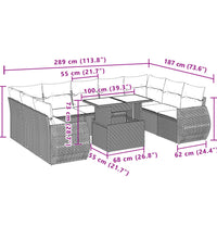 10-tlg. Garten-Sofagarnitur mit Kissen Hellgrau Poly Rattan