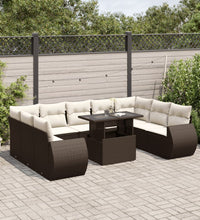 10-tlg. Garten-Sofagarnitur mit Kissen Braun Poly Rattan