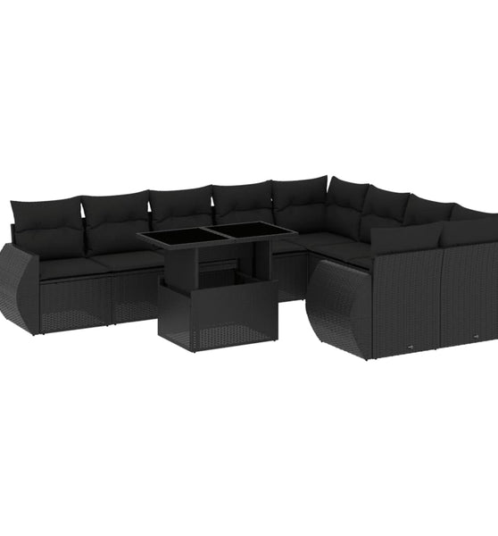 10-tlg. Garten-Sofagarnitur mit Kissen Schwarz Poly Rattan