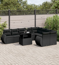 10-tlg. Garten-Sofagarnitur mit Kissen Schwarz Poly Rattan