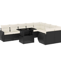 10-tlg. Garten-Sofagarnitur mit Kissen Schwarz Poly Rattan