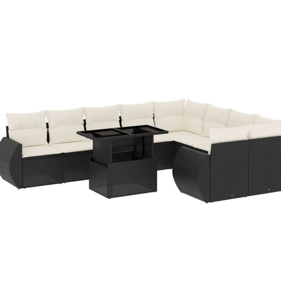10-tlg. Garten-Sofagarnitur mit Kissen Schwarz Poly Rattan