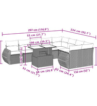 10-tlg. Garten-Sofagarnitur mit Kissen Schwarz Poly Rattan