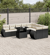 10-tlg. Garten-Sofagarnitur mit Kissen Schwarz Poly Rattan