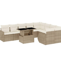 10-tlg. Garten-Sofagarnitur mit Kissen Beige Poly Rattan