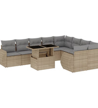 10-tlg. Garten-Sofagarnitur mit Kissen Beige Poly Rattan