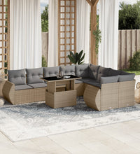 10-tlg. Garten-Sofagarnitur mit Kissen Beige Poly Rattan