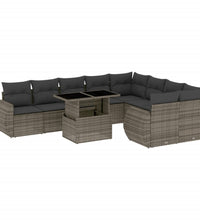 10-tlg. Garten-Sofagarnitur mit Kissen Grau Poly Rattan