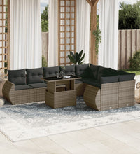 10-tlg. Garten-Sofagarnitur mit Kissen Grau Poly Rattan
