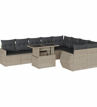 10-tlg. Garten-Sofagarnitur mit Kissen Hellgrau Poly Rattan