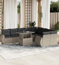 10-tlg. Garten-Sofagarnitur mit Kissen Hellgrau Poly Rattan