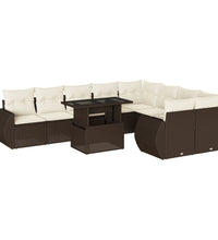 10-tlg. Garten-Sofagarnitur mit Kissen Braun Poly Rattan