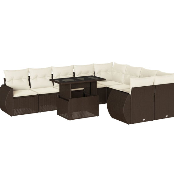 10-tlg. Garten-Sofagarnitur mit Kissen Braun Poly Rattan