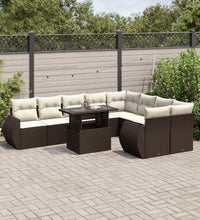 10-tlg. Garten-Sofagarnitur mit Kissen Braun Poly Rattan