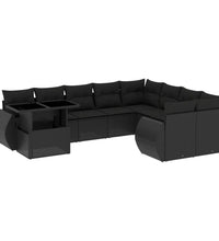 10-tlg. Garten-Sofagarnitur mit Kissen Schwarz Poly Rattan