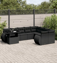 10-tlg. Garten-Sofagarnitur mit Kissen Schwarz Poly Rattan