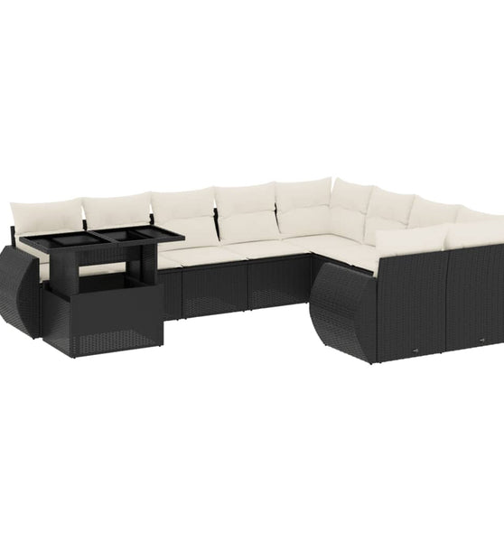 10-tlg. Garten-Sofagarnitur mit Kissen Schwarz Poly Rattan