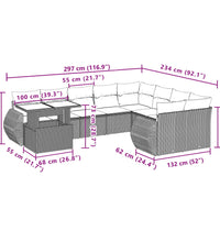 10-tlg. Garten-Sofagarnitur mit Kissen Schwarz Poly Rattan