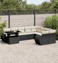 10-tlg. Garten-Sofagarnitur mit Kissen Schwarz Poly Rattan