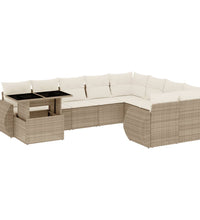 10-tlg. Garten-Sofagarnitur mit Kissen Beige Poly Rattan