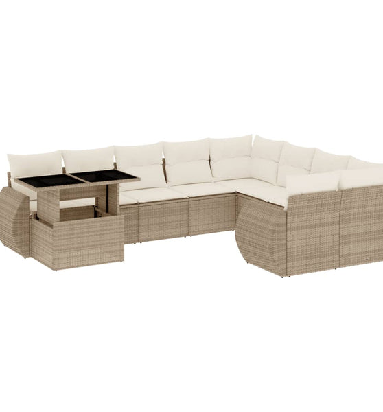 10-tlg. Garten-Sofagarnitur mit Kissen Beige Poly Rattan