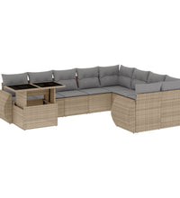 10-tlg. Garten-Sofagarnitur mit Kissen Beige Poly Rattan